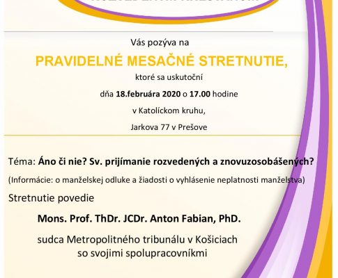 Stretnutie na pomoc rozvedeným kresťanom – 18. február 2020