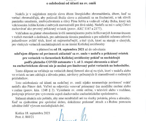 Dekrét o oslobodení od účasti na sv. omši